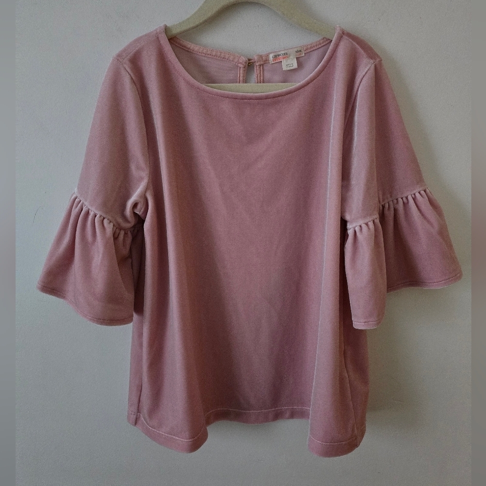 J.Crew Crewcuts Velvet Blush Pink Ruffle Sleeve Blouse Girls 10 Yrs
